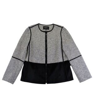 Lafayette‎ 148 Tweed Colorblock Faux Suede Black Zip Front Jacket Women's Medium